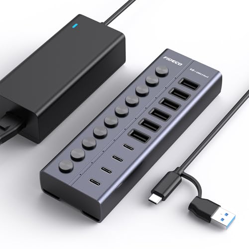 FIDECO 60W USBハブ 電源付き 10ポートの 拡張 セルフパワー 10Gbps USBスプリッター USB Hub 10Gbps高速|エブリデイ・ダイレクト