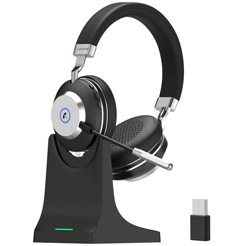 Wantek 無線電話頭顱書き割り Bluetooth頭顱書き割り 両耳 USBドングル付き添い人 音の大きさ調節する/むき出し指向性 マイクミュート役立つこと積み上げる ノ