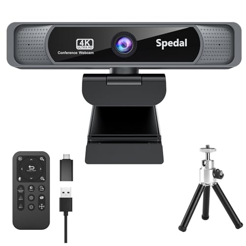 Spedal 931 Webカメラ 4K UHD 800万画素 広角 会議カメラ 4倍ズーム リモコン&三脚付き マイク内蔵 USB プラグ&プ
