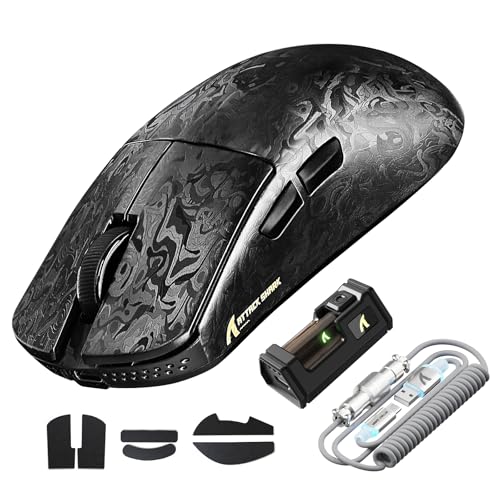 ATTACK SHARK R11Ultra 黒羽 カーボンファイバーマウス ゲーミングマウス W無線電話 超軽さ49g PAW3950MAX