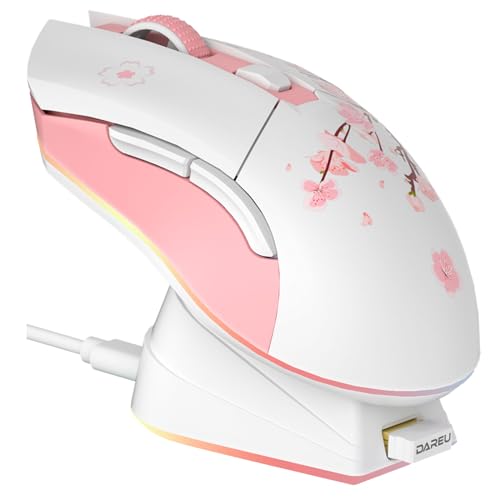 DAREU ゲーミングマウス 無線電話 桜色/さくら色 無線電話2.4G/有線USB繋ぎ合わせる能力のある 軽さ85g 好いたらしい櫻 万物の霊長科学技術 12000DPI