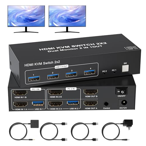 4K HDMI KVM 取り替えっこ 2 管する 2 電子計算機 デュアル 管する 受け支える4K@60HzKVMスイッチャー2パソコン取りひろげるディスプ