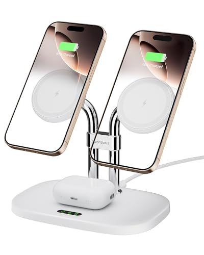 iPhone 17/16相応う 無線電話申し受ける器 2台、マグセーフ iphone 申し受ける照明ランプ 2台等しく、磁石式 置くだけ、iPhone 1