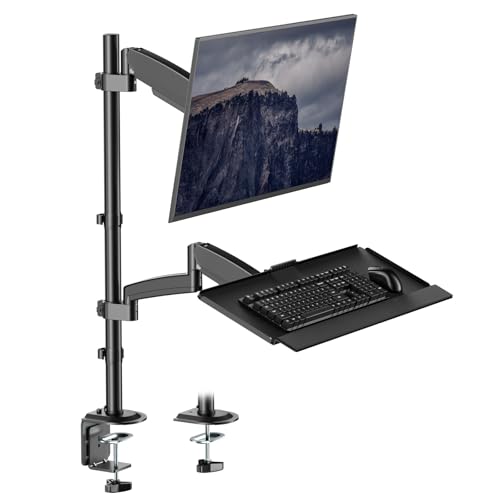 モニターアーム キーボードトレイ付き 省スペース設計 人間工学 VESA 100x100/75x75mm 17～32インチ対応 耐荷重9kg 多