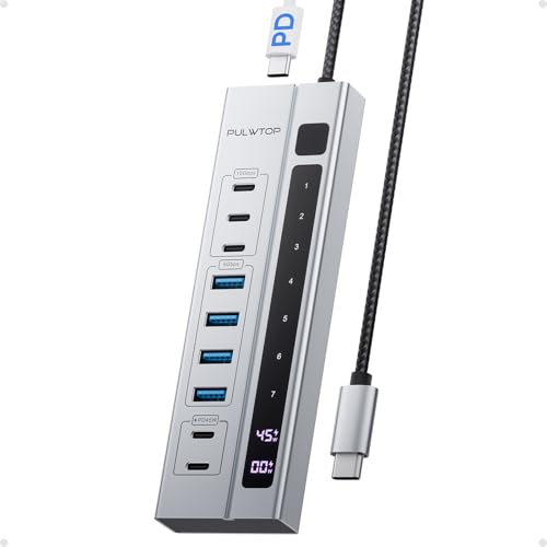 PULWTOP 9-インチ-1 USB 3.2 資料こしき、ワット数アダプタは属するしていません、3 x USBC 10Gbps、4 x USBA 5