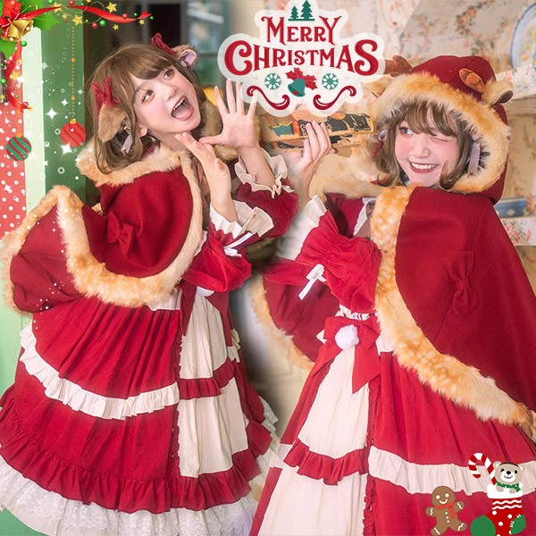 Lolita もこもこ 小鹿のケープ クリスマス 仮装 コスプレ コスチューム こじか しかのみみ 可愛い もり しぜん うさみみ ラビット もふもふ 赤ちゃん かわいい 被り物 かぶりもの コスプレ ハロウィン イースター 不思議の国のアリス wu123h5h5m6h5|ドレス・ファッション エブリ