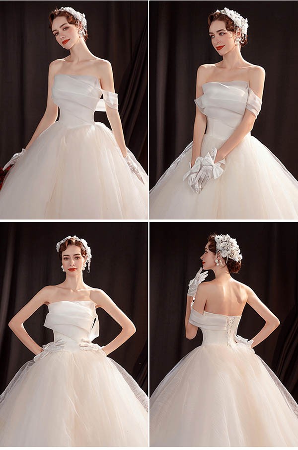 花嫁 ウェディングドレス プリンセスライン シンプル 披露宴 白ドレス かわいい プリンセス ワンピース ビスチェタイプ 結婚式