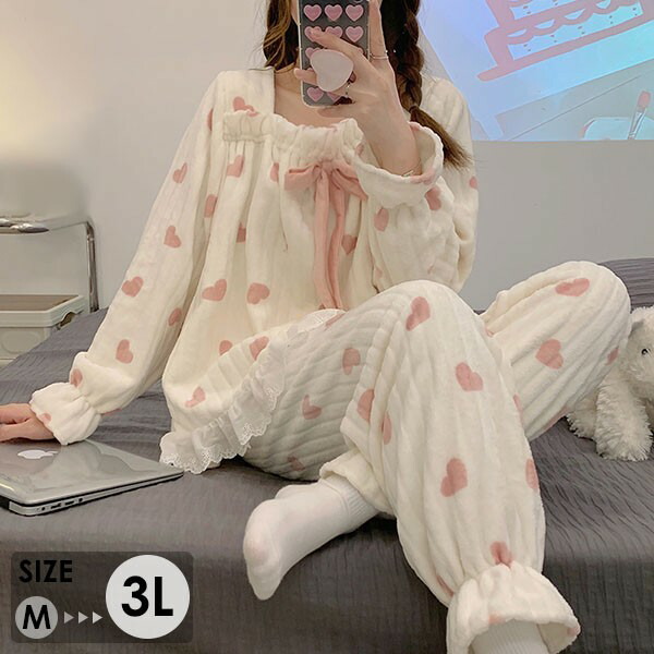 【新品タグ付き】ストレッチボアハート　ピンク　　もこもこ　ワンピース　パジャマ imgrc0077226296.jpg