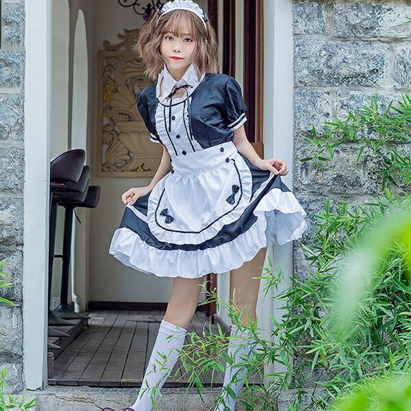 楽天市場 メイド服 コスプレ ハロウィン 衣装 コスチューム レディース 仮装 かわいい 大人用 イベント 半袖 エプロンドレス 黒 D12s1s1t2 ドレス ファッション エブリ