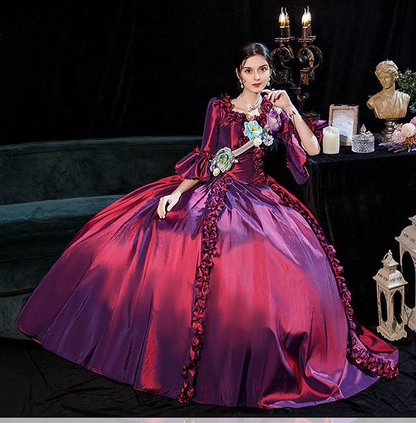 狭衣 レディース ロングドレス アリストクラシドレス 中世ヨーロッパ プリンセス 妃殿下ドレス 風情ドレス 半袖 フラウンス アンブレラスリーブ 豪華 体積 華美 高座ローブ お嬢様 歌劇場 プリンセス分目 衣 撮る 丹色 翠緑 パープル 鴇色 Dx014s1 Opto Bi Be