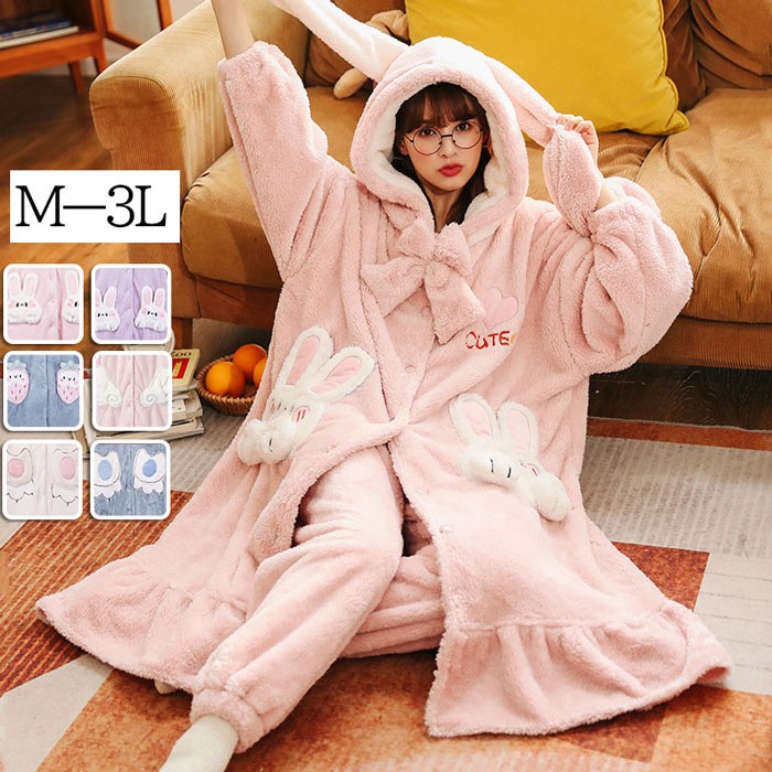 楽天市場】フード付きパジャマ レディース 冬 うさぎ耳付き