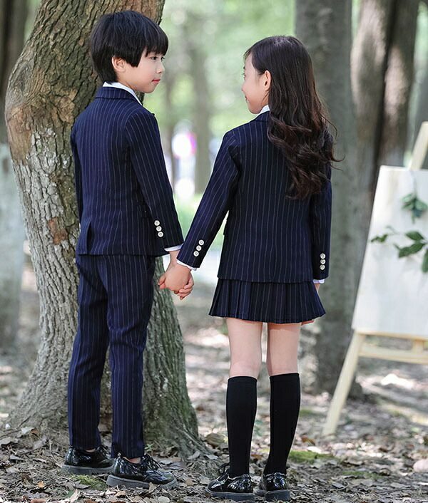 縞柄 ストライプ 子供制服 学生服 冬服 発表会 受験 紺 女の子 受験 ユニフォーム スーツ 中学生 卒業式 入園 小学校 キッズ通園 通学制服 返品不可 他の商品と同梱不可 160cm 4点セット 冬 学生服 子供 制服 ストライプ 縞柄 紺 卒業式 入園 女の子