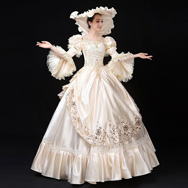 Seasonal Wrap入荷 貴婦人 ドレス ロココドレス 中世 ヨーロッパ 中世貴族風 お姫様ドレス パーティー ファスナータイプ 貴族 ロングドレス 大きいサイズ ワンピース プリンセスライン 刺繍 長袖 Aラインイベント 学園祭 文化祭 演劇 オペラ声楽 演奏会 ステージ 舞台衣装