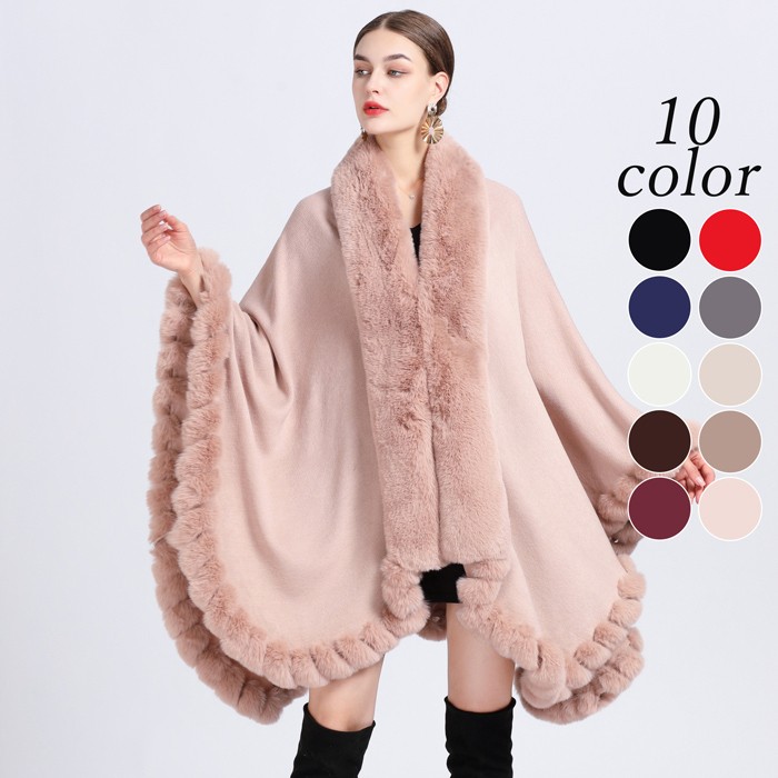 楽天市場】10カラー ケープコートファー付き ポンチョコート ファー