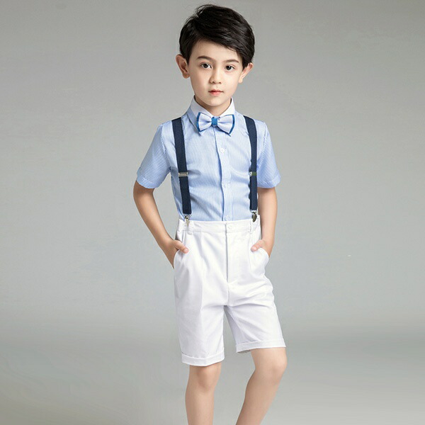 キッズスーツキッズ子供フォーマルピアノ発表会男の子キッズシャツ蝶ネクタイ半袖サスペンダー半ズボンイベント結婚式入学式誕生日4点セット春夏子供服子供スーツ子供服フォーマルスーツジュニア110120130140150160170db044zezet2