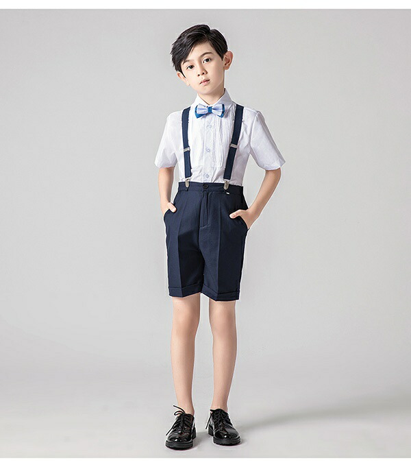 キッズスーツキッズ子供フォーマルピアノ発表会男の子キッズシャツ蝶ネクタイ半袖サスペンダー半ズボンイベント結婚式入学式誕生日4点セット春夏子供服子供スーツ子供服フォーマルスーツジュニア110120130140150160170db044zezet2
