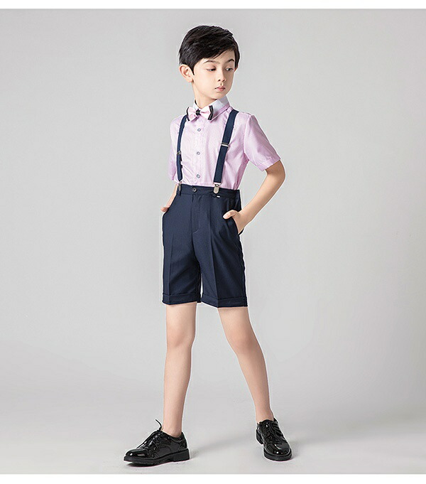 キッズスーツキッズ子供フォーマルピアノ発表会男の子キッズシャツ蝶ネクタイ半袖サスペンダー半ズボンイベント結婚式入学式誕生日4点セット春夏子供服子供スーツ子供服フォーマルスーツジュニア110120130140150160170db044zezet2