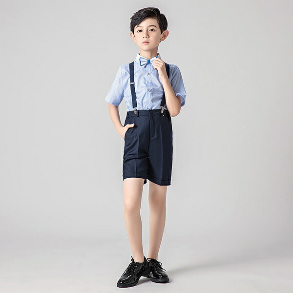 キッズスーツキッズ子供フォーマルピアノ発表会男の子キッズシャツ蝶ネクタイ半袖サスペンダー半ズボンイベント結婚式入学式誕生日4点セット春夏子供服子供スーツ子供服フォーマルスーツジュニア110120130140150160170db044zezet2