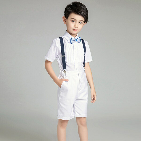 キッズスーツキッズ子供フォーマルピアノ発表会男の子キッズシャツ蝶ネクタイ半袖サスペンダー半ズボンイベント結婚式入学式誕生日4点セット春夏子供服子供スーツ子供服フォーマルスーツジュニア110120130140150160170db044zezet2