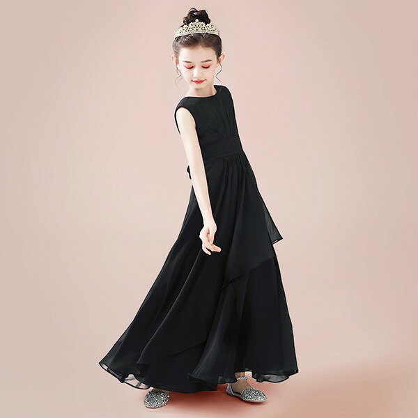 キッズ ドレス 子供服 キッズ服 キッズドレス ピアノ 発表会 結婚式 ワンピース 女の子 子供 ノースリーブ シンプル イレギュラーヘム プリンセスライン 110 1 130 140 150 160 ロング フォーマルドレス パーティードレス ネイビー ホワイト ブラック Db093zezet2