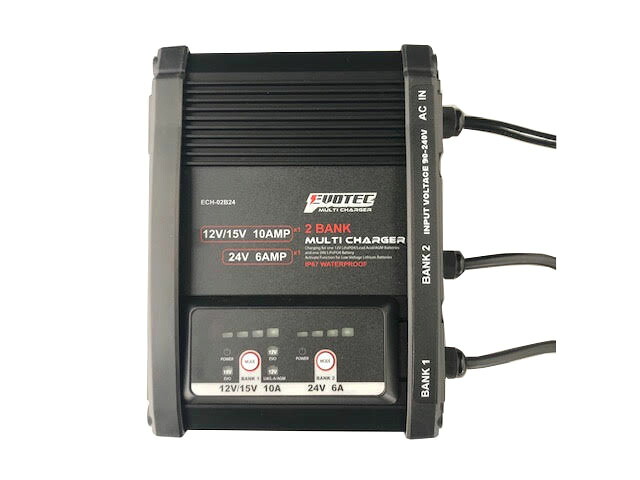マルチチャージャー 2BANK 24V 15V 12V 蓄電池と他1台申し受ける能力のある 2台等しく申し受ける 雨合羽 防塵 オンボード申し受ける器 鉛蓄電池 申し受ける LiFePO4蓄電池申し受ける AGM蓄電池申し受ける マルチ申し受ける器 多預金金融機関 EVOTEC/エヴォテック