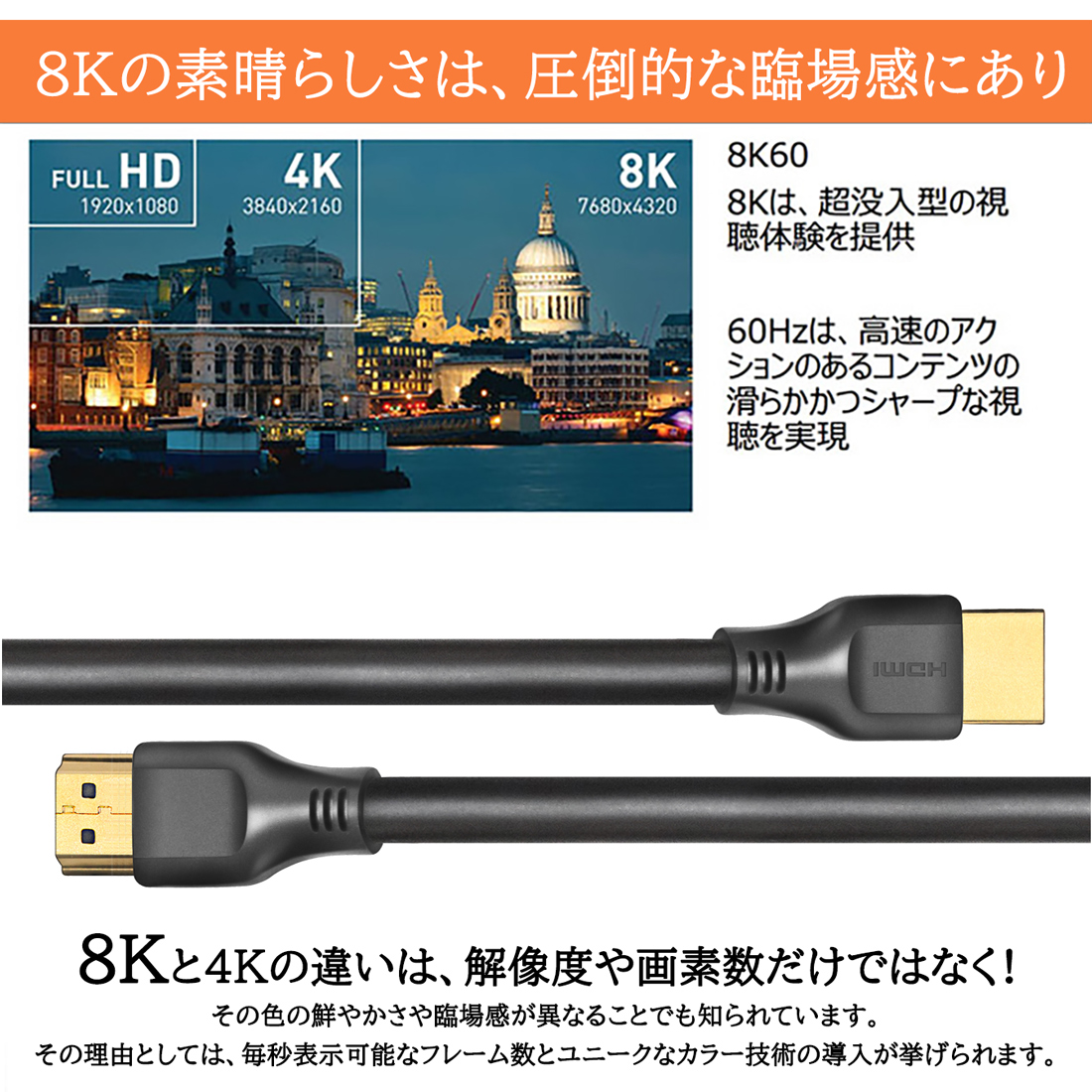 66%OFF!】 HDMI 2.1 ケーブル 3m HDMIケーブル 8K 60Hz 4K 120Hz 48Gbps ダイナミック HDR  HDCP2.2 3D対応 ハイスピード 3メートル PS5 Xbox Series X S 対応 Ewise orchidiapharma.com