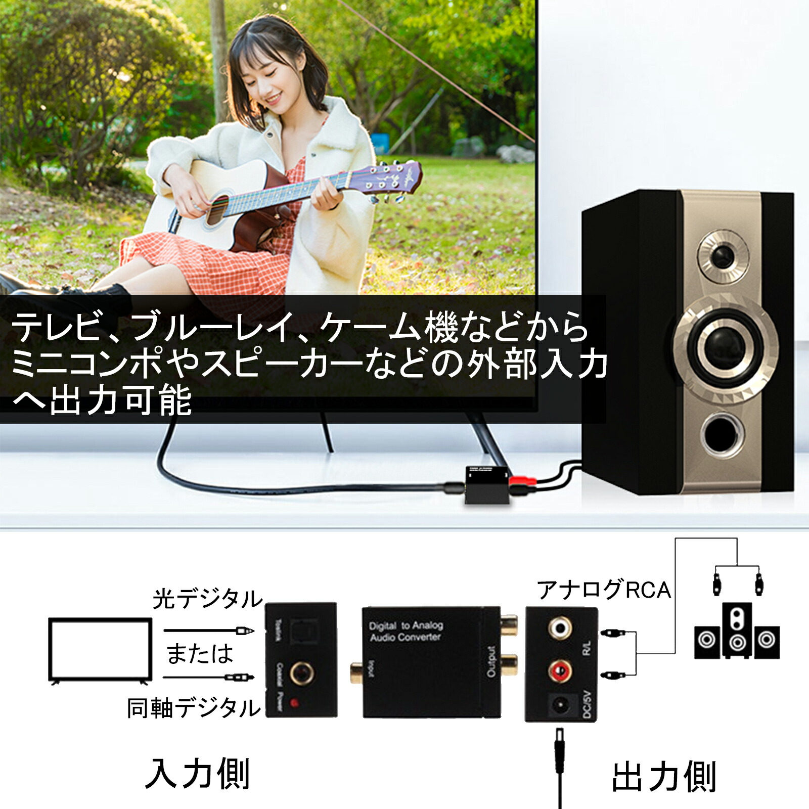 DAコンバーター デジタル→アナログ オーディオ変換器 音声変換器 音声変換 テレビ PS4 ブルーレイ DVD USB デジタル音声からアナログ音声へ 変換 光デジタル オーディオ から アナログオーディオ 変換 アンプ スピーカー Ewise 【在庫あり/即出荷可】