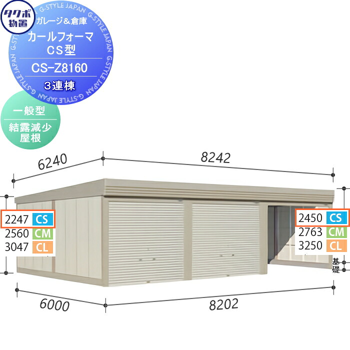【無料★特典対象】 物置 収納 タクボ 物置 TAKUBO 田窪工業所 カールフォーマ CS 3連棟 一般型 結露減少屋根 間口8202奥行き6000高さ2450 CS-Z8160 シャッタータイプ 3連棟 収納庫 屋外 倉庫 駐輪 大型