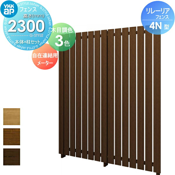 【無料★特典対象】 スクリーンフェンス 目隠し YKK YKKap リレーリア フェンス 4N型 フェンス本体+柱セット 自在連結用 メーターモジュール 木目調カラー H23FK 形材フェンスガーデン DIY 塀 壁 囲い 境界 屋外