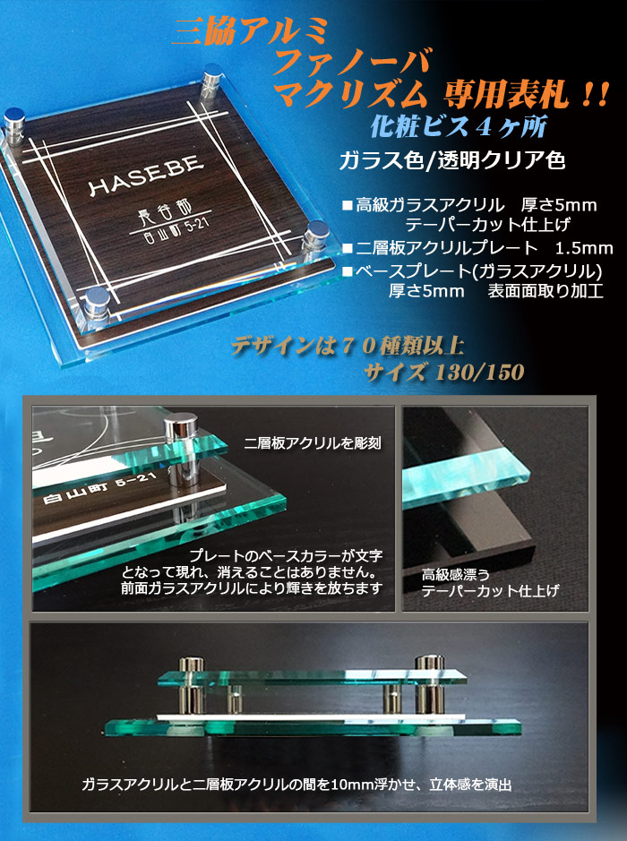 楽天スーパーセール限定価格 G Style オリジナル表札 新築祝い G 1734 144mm ファノーバ専用 ガラスアクリル カラー表札 三協アルミ ファノーバ専用 機能門柱 機能ポール 郵便ポスト アクリルガラス カラー 三協アルミ ガラスアクリル表札 二世帯 対応 Sermus Es