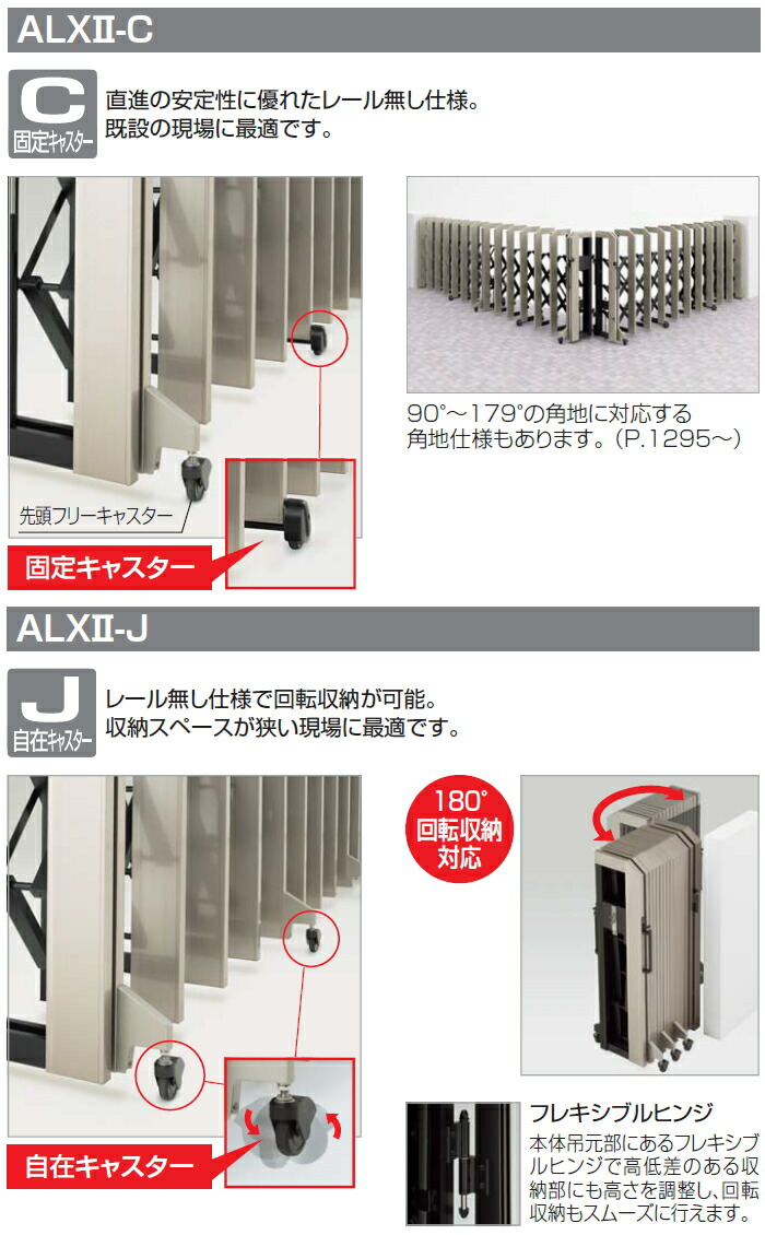 大型アコーディオン門扉シコク四国化成ALX2-F10型両開き3170Wステンカラースチールフラットレール全幅31,705×開口幅27,245×高さ1,000たたみ幅2,230mm×2ALXF10R-3170WSC・ALXF10L-3170WSCカーテンゲート伸縮門扉伸縮ゲートアコ
