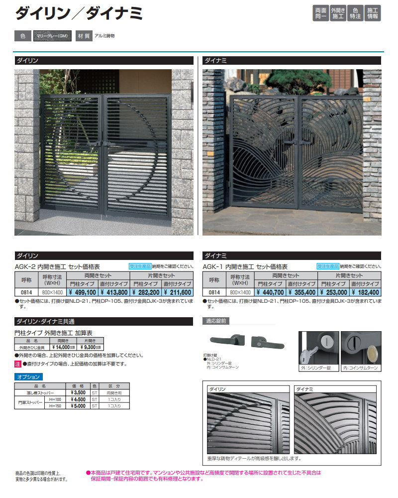 鋳物門扉 アルミ 塀 ダイナミ 内開き施工片開きセット 三協アルミ 直付けタイプ 0814w800 H1400 扉1枚寸法 鍵 エクステリアg Style 店 打掛錠