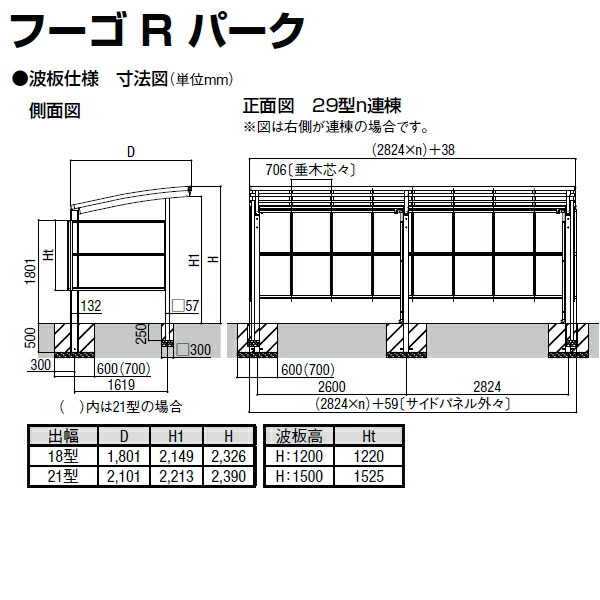 フーゴrパーク Ykkap 縦2連棟 セキスイ ユニソン 22 29 18型 屋根 通常ポリカ サイドパネル 波板 パネル高さ H1500 自転車 置場 バイク置き場 Diy エクステリアg Styleサイクルポート リクシル Lixil