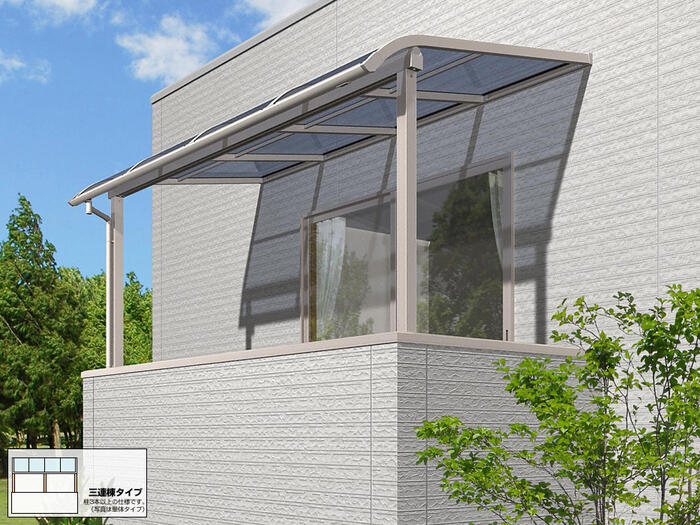 エクスショップ プレシオステラス2 R型 積雪50cm対応 屋根タイプ 三連棟 バルコニー屋根 ベランダ屋根 2階用 ValueSelect