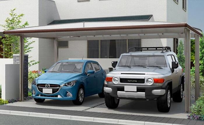 LIXIL リクシル カーポート 2台用 フーゴAプラス (アーチスタイル) ワイド 木調色 駐車場屋根【税込】