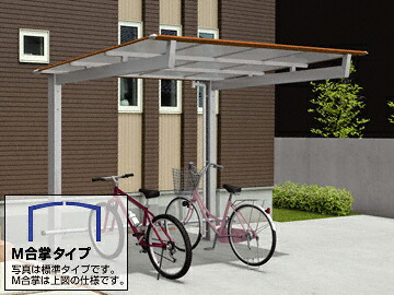 三協アルミ サイクルポート / 駐輪場 ニューマイリッシュミニ M合掌 通常勾配 前上がり 木調色 (三協立山)【税込】