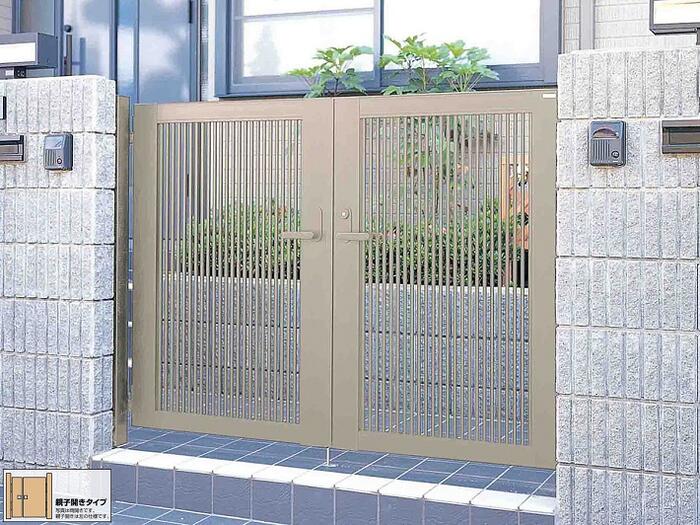 四国化成 クレディ門扉 2型 たて細格子 両開き親子 門扉【アルミ柱付き】