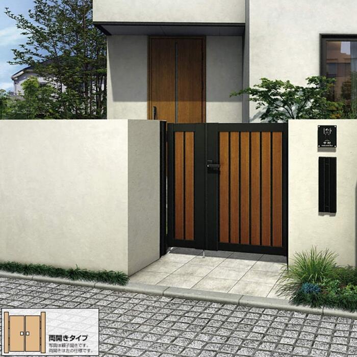 YKKAP YKK ルシアス 門扉 TM1型 たて目隠し 両開き 複合色【アルミ柱付き】