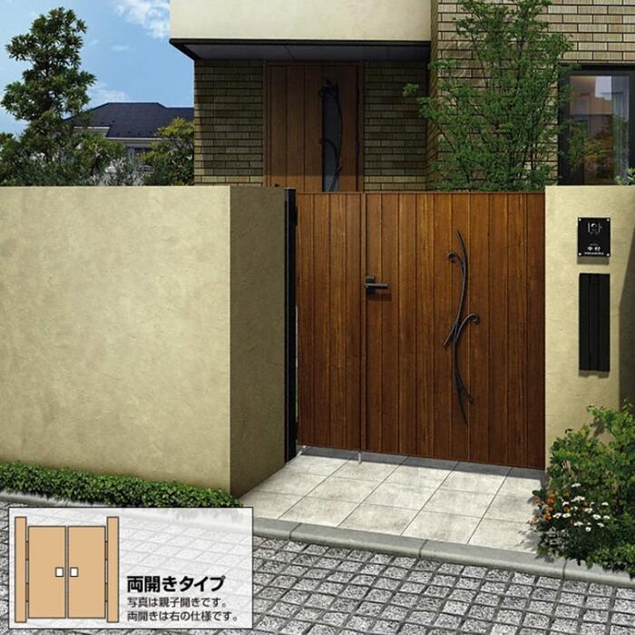 YKKAP YKK ルシアス 門扉 TM2C型 鋳込み+たて包みかくし 両開き 木調色【軽銀柱付き添い人】