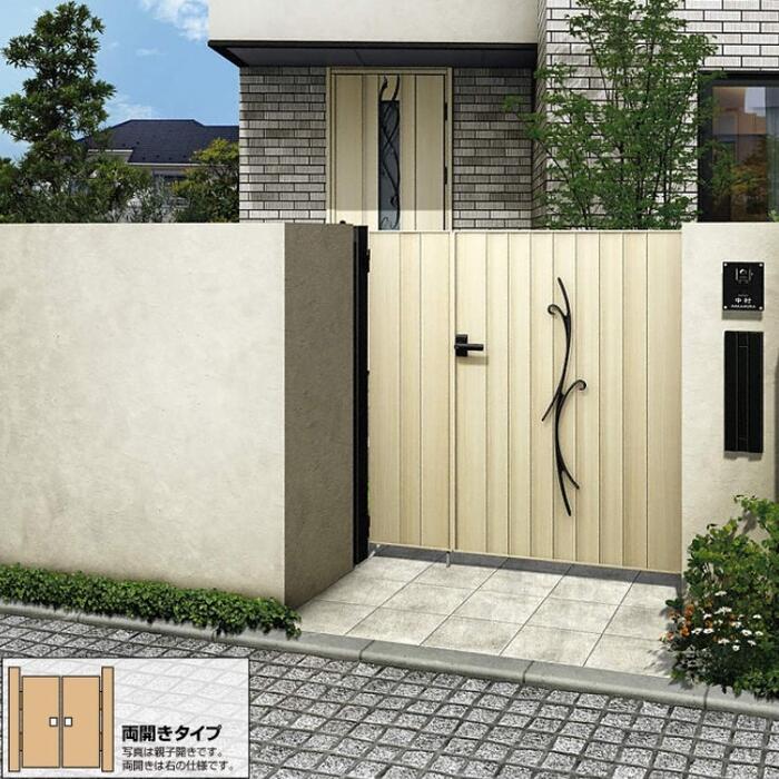 YKKAP YKK ルシアス 門扉 TM3C型 鋳物+たて目隠し 両開き 木調色【アルミ柱付き】|業界大手!直販のエクスショップ
