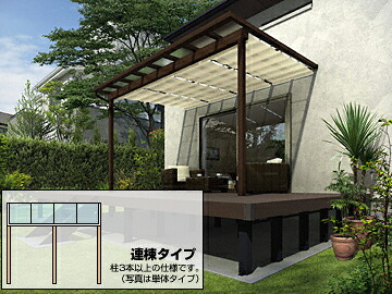YKKAP YKK ベランダ屋根 テラス屋根 サザンテラス フレーム仕様 積雪50cm対応 テラスタイプ 連棟 サンシェードカーテン付き