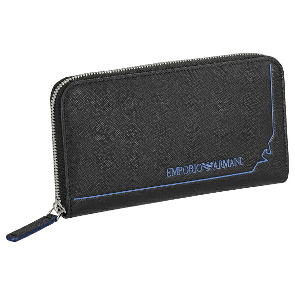 エンポリオアルマーニ 長財布 ラウンドファスー長財布 メンズ イーグルマーク ロゴ EMPORIO ARMANI YEME49 Y731E 80001 ブラック ブルー プレゼント