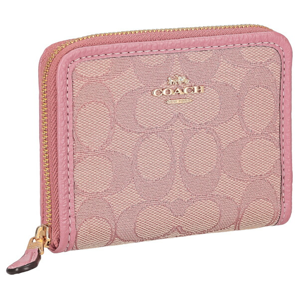 コーチ 二つ折り財布 ミニ財布 折財布 ラウンドファスナー レディース シグネチャー COACH CH389 IMS5I ピンク プレゼント