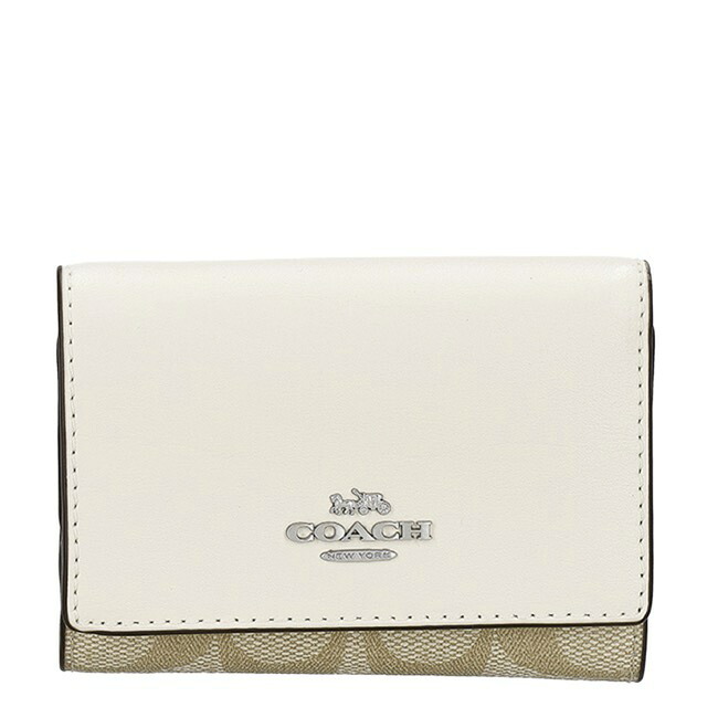 コーチ職 パウダーコンパクト紙入れ 三つ折り紙入れ マイクロ ウォレット・シグネチャーキャンバス COACH コマーシャル761 SIGHA ともし火カーキ 車輪止め