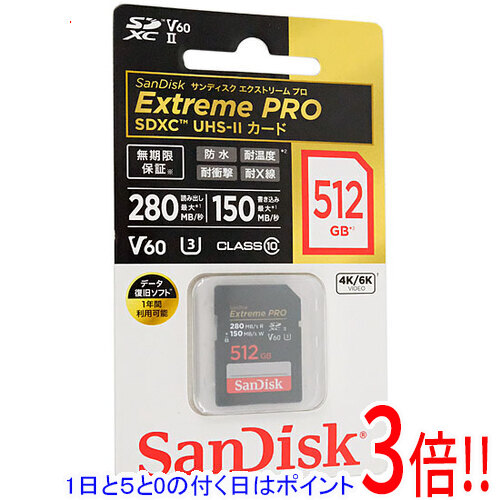 【1日と5.0のつく日、18日は尖んがり3倍！】SanDisk SDXC記憶装置歌留多 SDSDXEP-512G-JNJIP 512GB