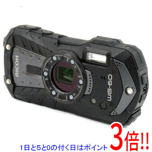 【1日と5.0のつく日、18日は尖んがり3倍！】【中古】RICOH製 雨合羽デジタル写真機 WG-60 黒いこと/1600万絵素 本体・液晶画面いたみ