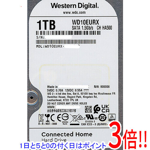 【1日と5.0のつく日、18日はポイント3倍！】Western Digital製HDD WD10EURX 1TB SATA600
