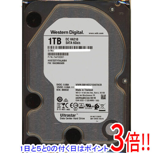 【1日と5.0のつく日、18日はポイント3倍！】【中古】Western Digital製HDD HUS722T1TALA604 1TB SATA600 7200 100～200時間以内