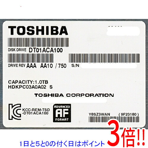 【1日と5.0のつく日、18日はポイント3倍！】【中古】TOSHIBA製HDD DT01ACA100 1TB SATA600 7200 100～200時間以内 4,100円
