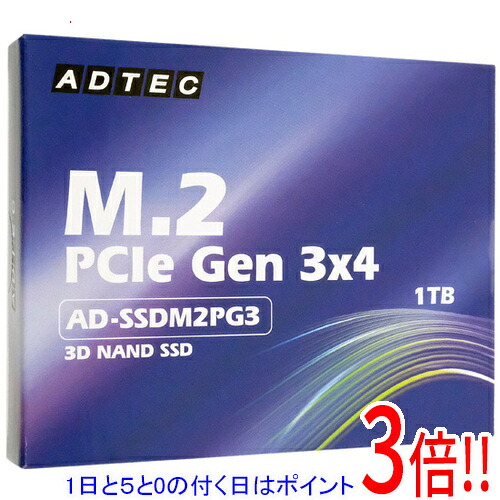 【1日と5.0のつく日、18日はポイント3倍!】ADTEC M.2 SSD AD-SSDM2PG3-1TB 1TB|エクセラー